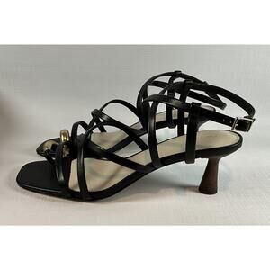 Sanctuary BEYOND Women’s Sandals Black Strappy Leather Gold Toe Wrap 11 M NIB